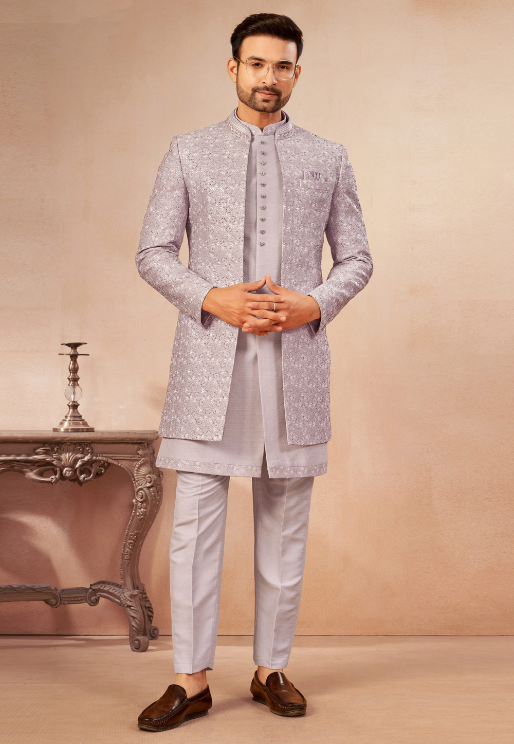 Mauve Art Silk Indo Western Suit 325615