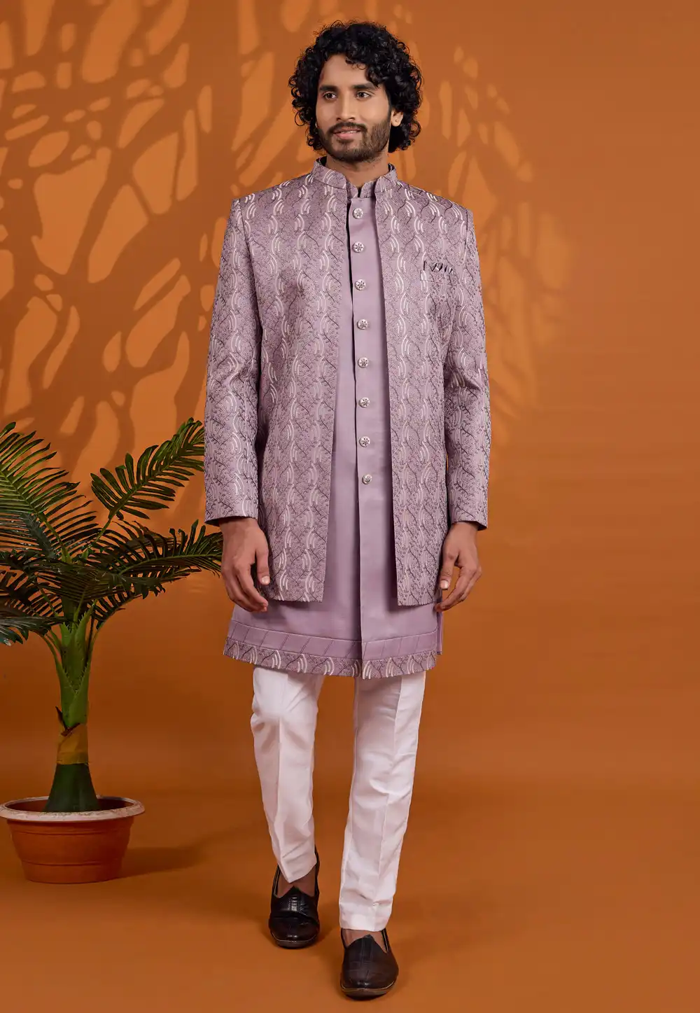 Mauve Art Silk Jacket Style Sherwani 330241