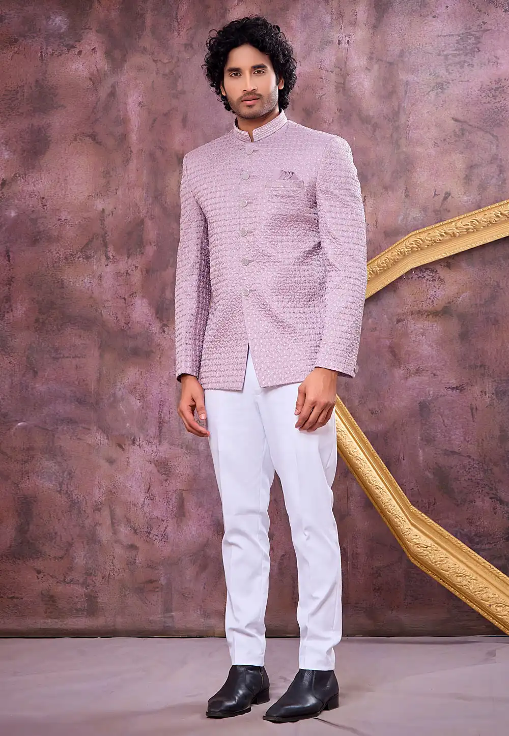 Mauve Art Silk Jodhpuri Suit 327077