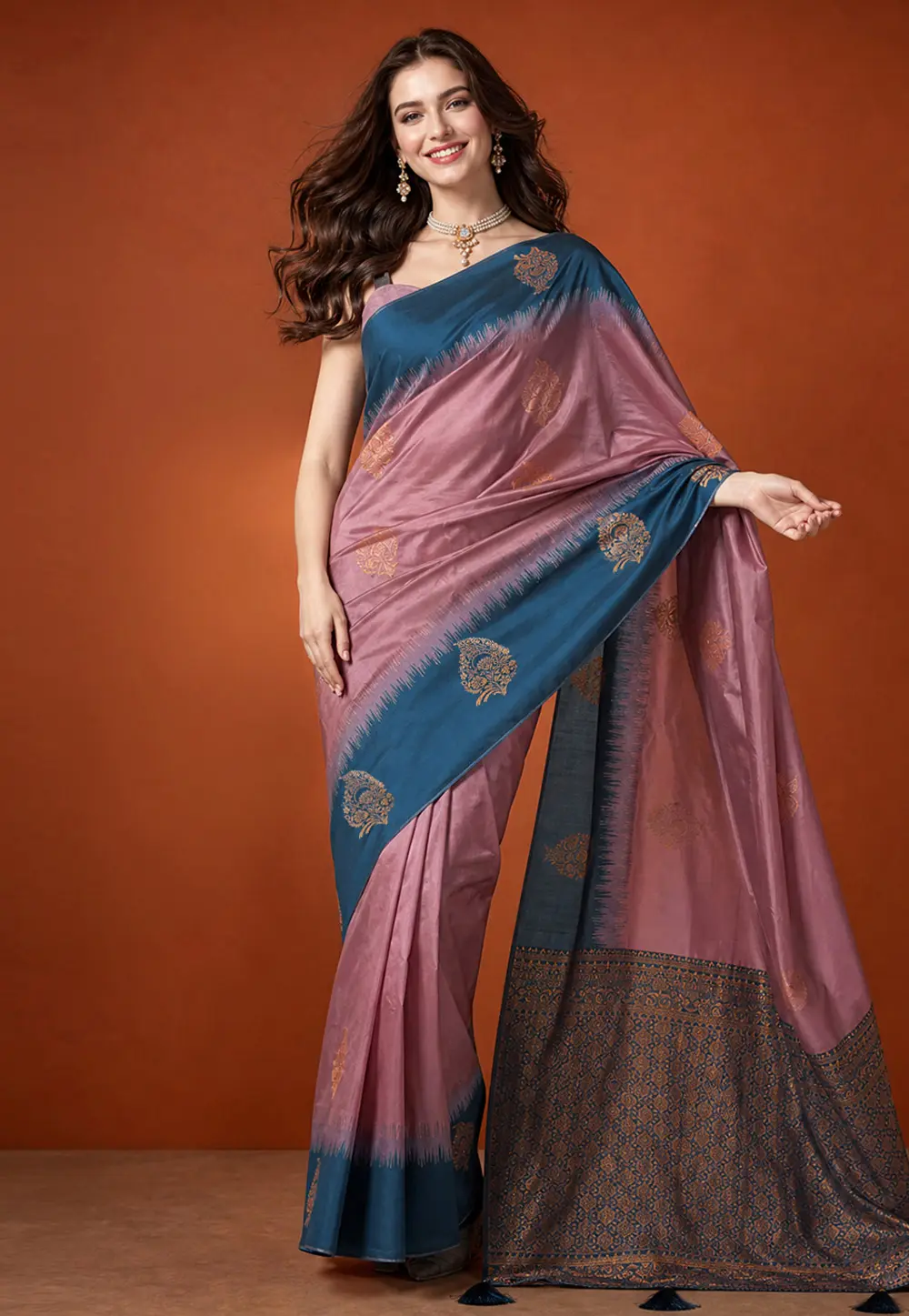 Mauve Banarasi Silk Saree With Blouse 331701