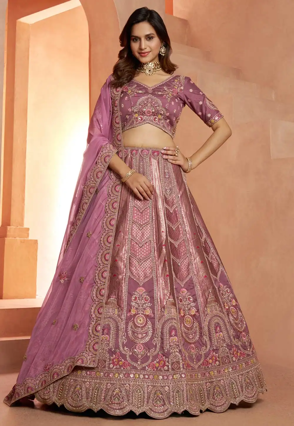 Mauve Banarasi Silk Wedding Lehenga Choli 329389