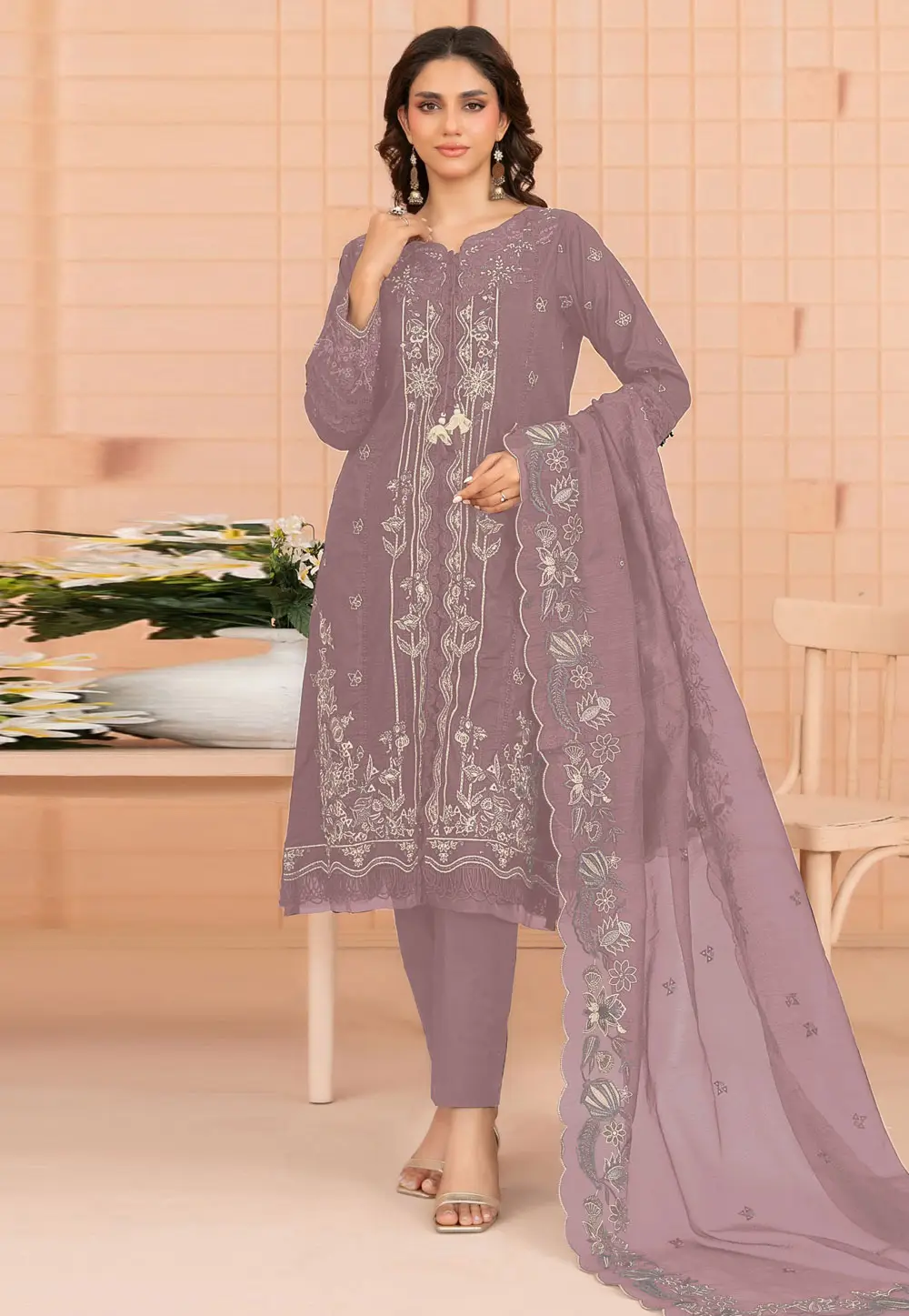Mauve Cambric Cotton Pakistani Suit 333336