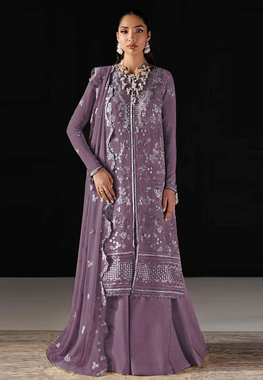Mauve Chiffon Pakistani Suit 327401