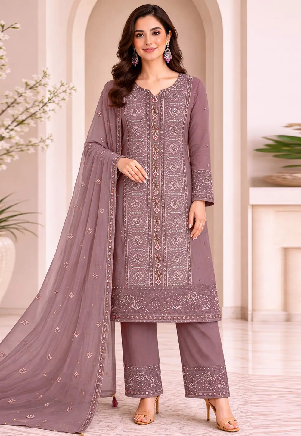 Mauve Chiffon Pakistani Suit 332611