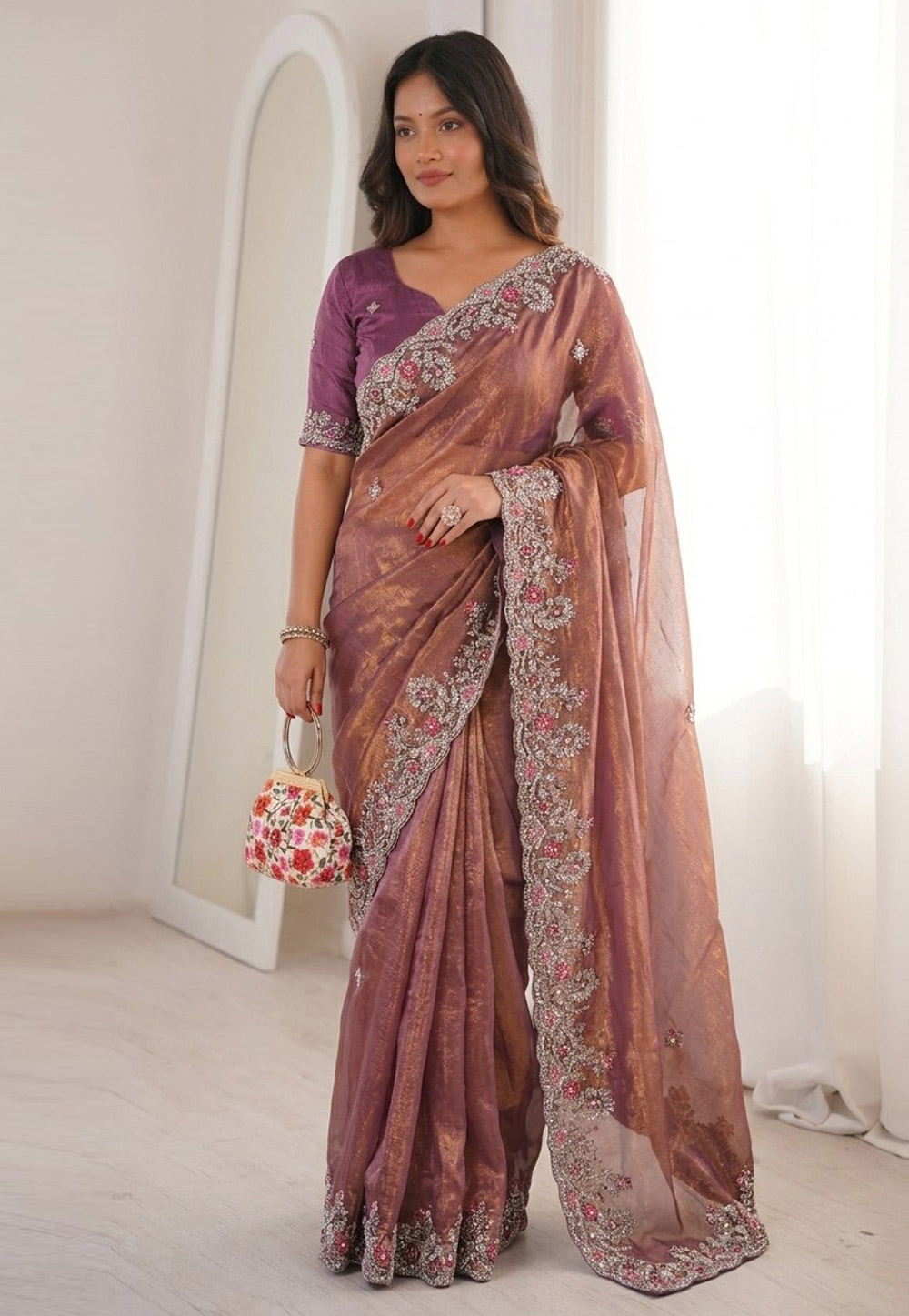 Mauve Chiffon Saree With Blouse 328990