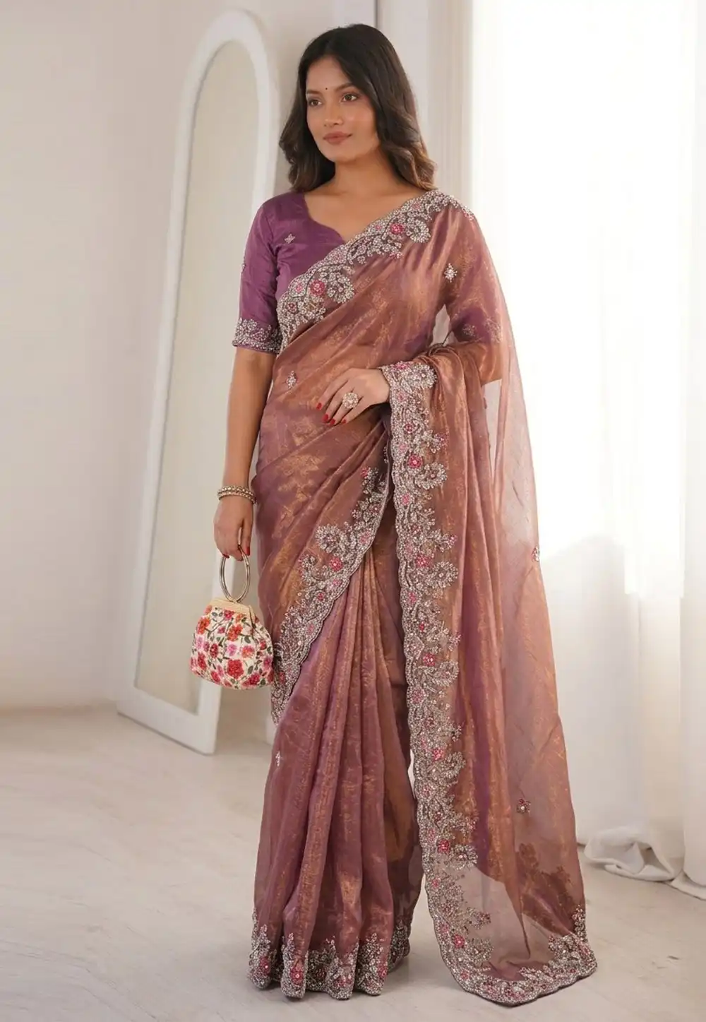 Mauve Chiffon Saree With Blouse 328990