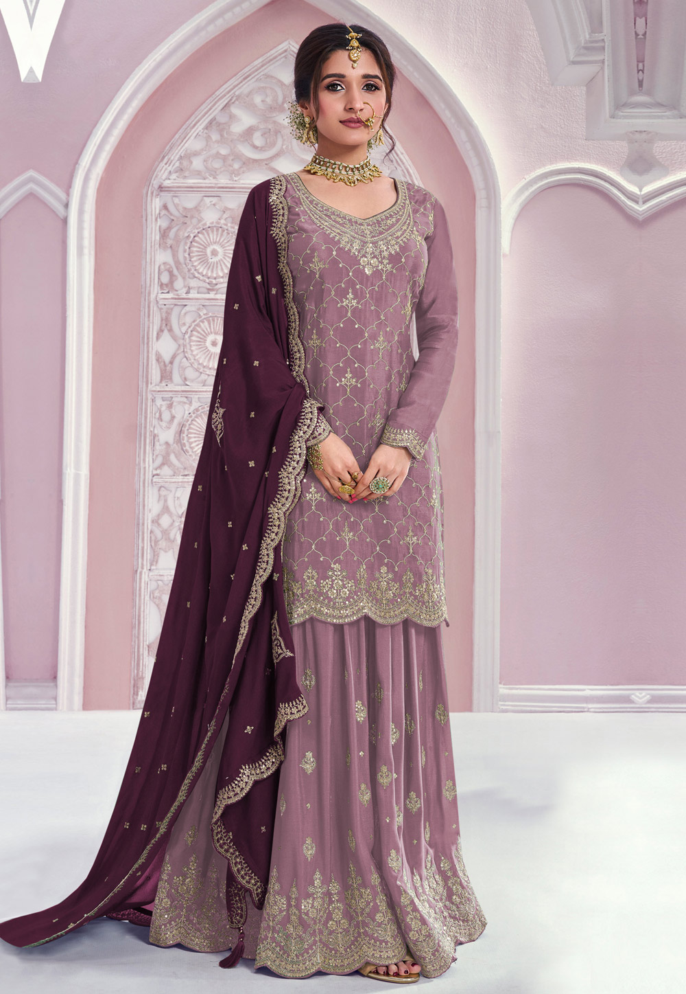 Mauve Chinon Palazzo Suit 329163