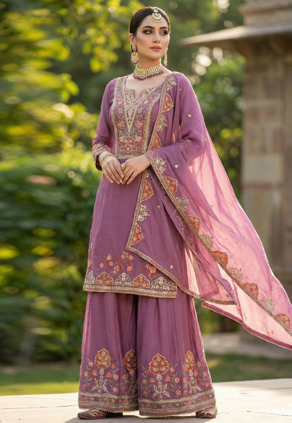 Mauve Chinon Palazzo Suit 320920
