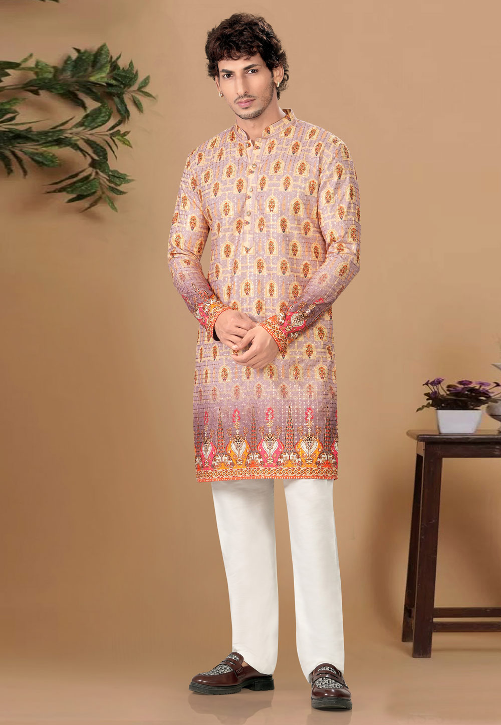 Mauve Cotton Kurta Pajama 325839
