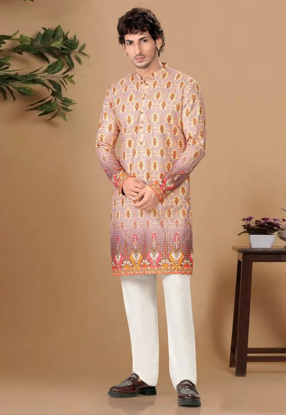 Mauve Cotton Kurta Pajama 325839