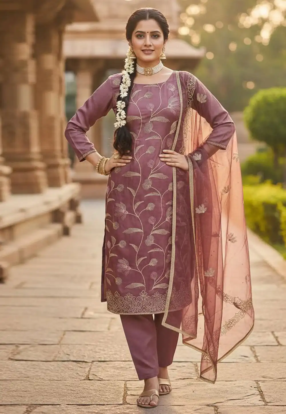 Mauve Cotton Pant Style Suit 324139