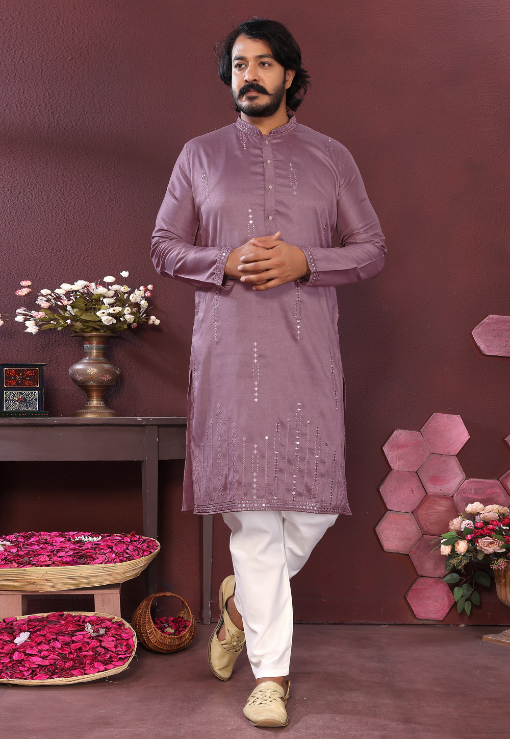 Mauve Cotton Silk Kurta Pajama 321019