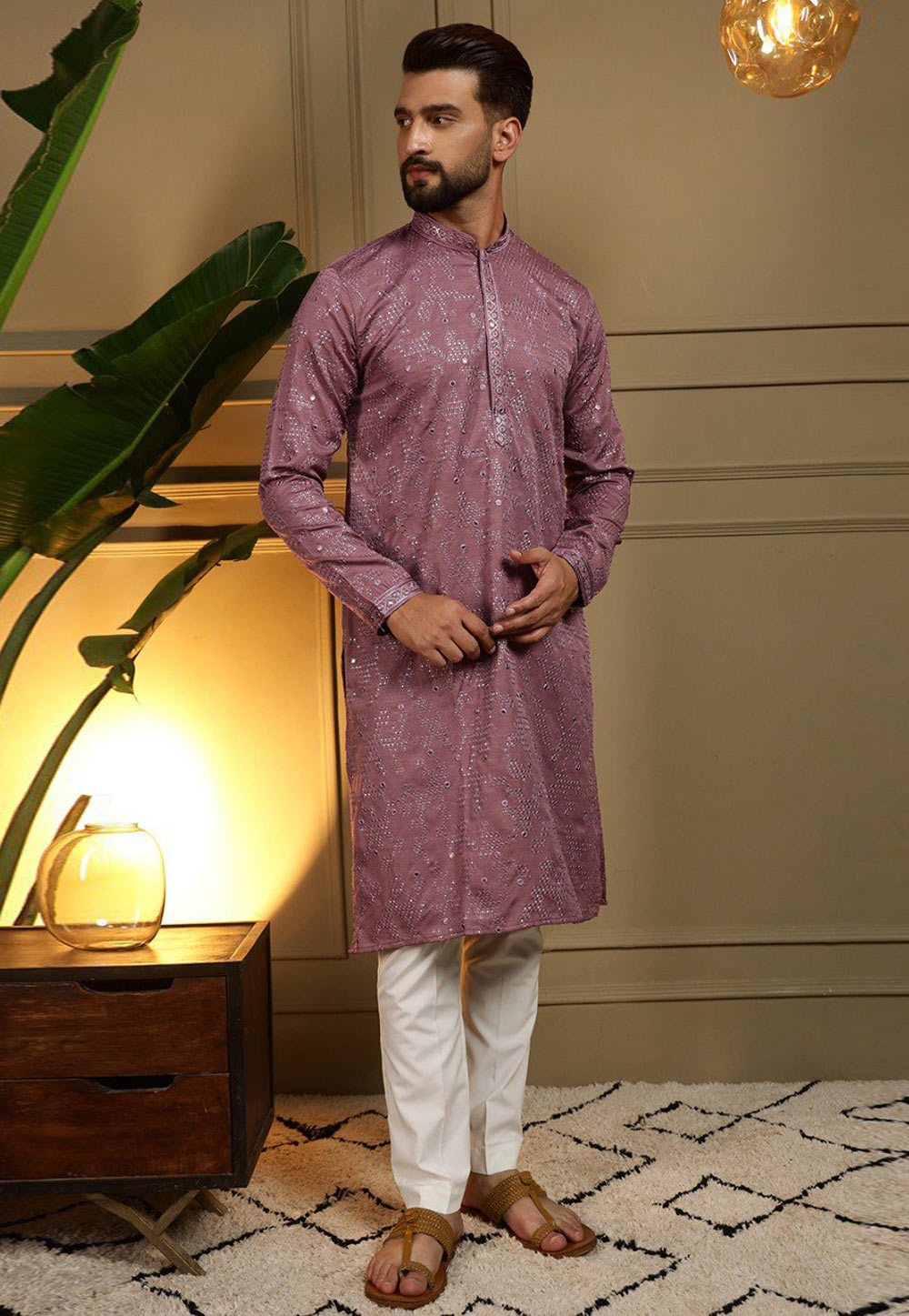 Mauve Cotton Silk Kurta Pajama 325859