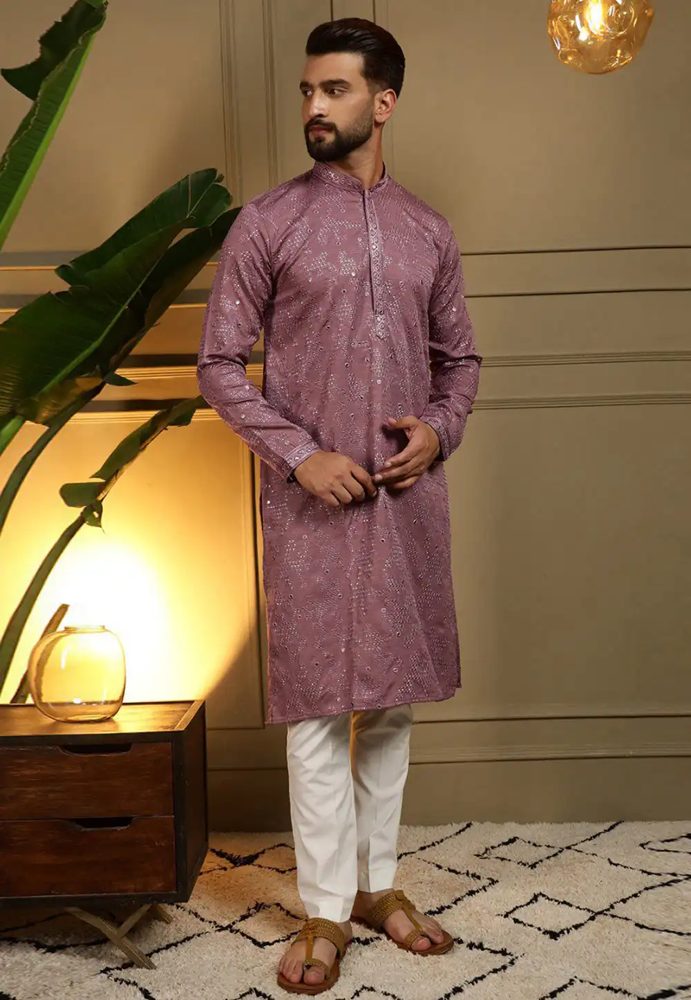 Mauve Cotton Silk Kurta Pajama 325859