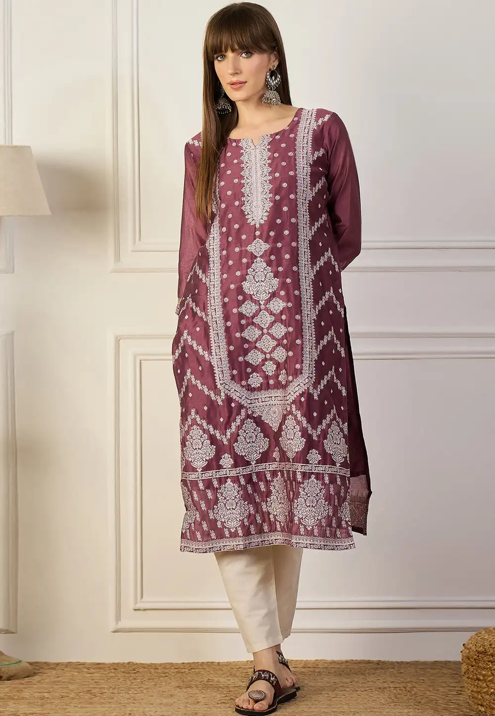 Mauve Cotton Silk Long Tunic 325872