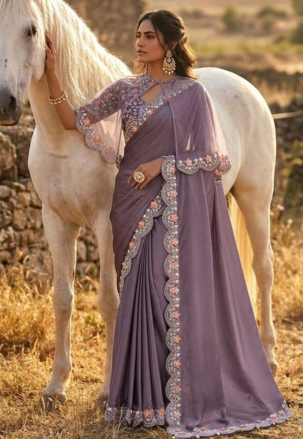Mauve Crepe Designer Saree 327788