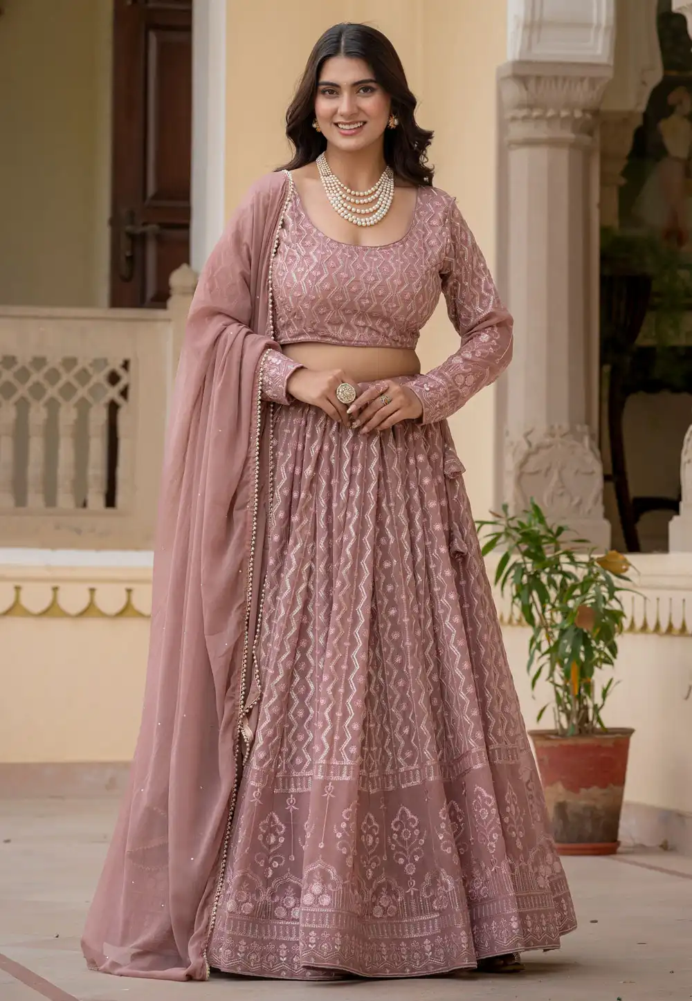 Mauve Faux Georgette Lehenga Choli 329186