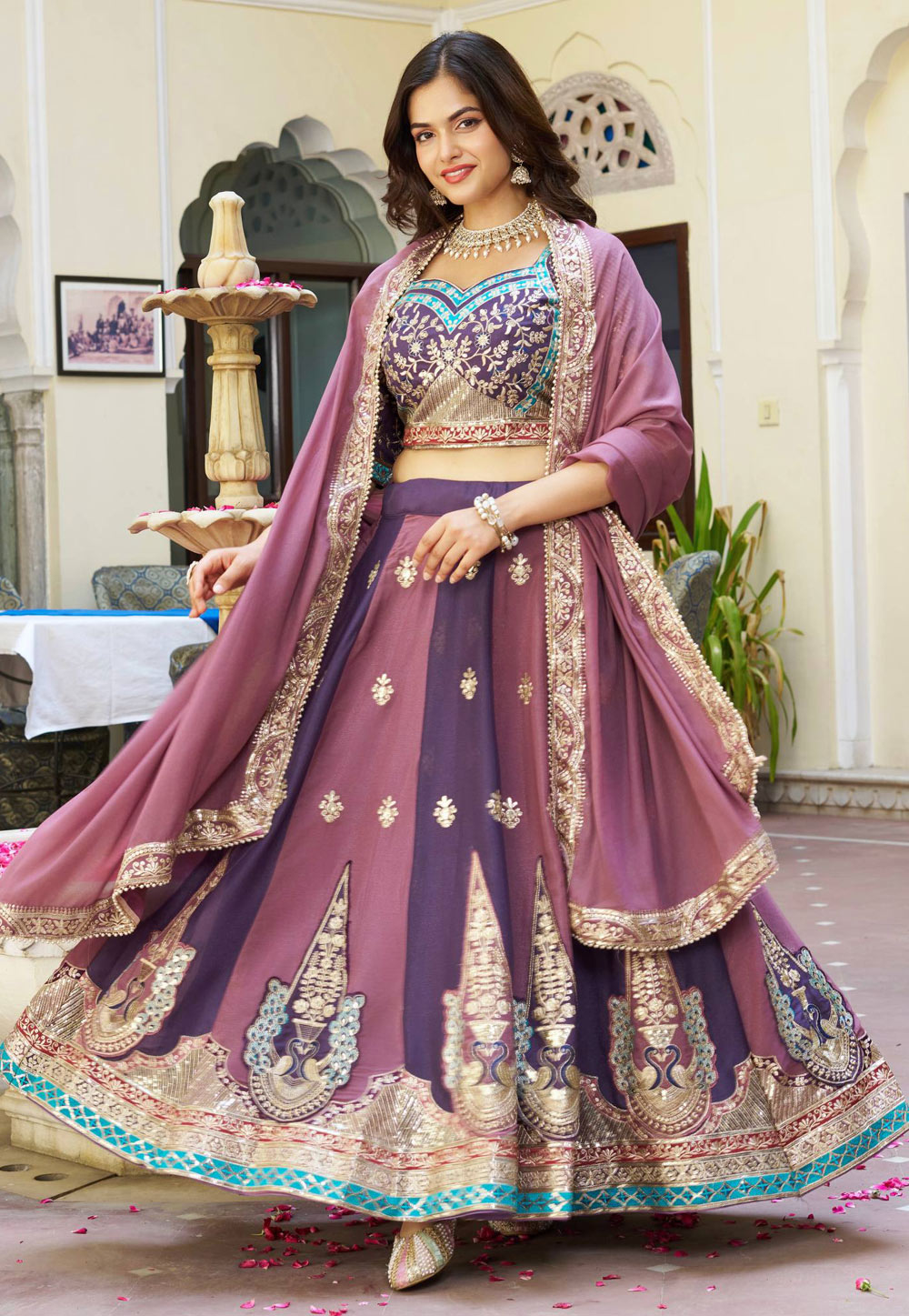 Mauve Georgette Circular Lehenga Choli 320771