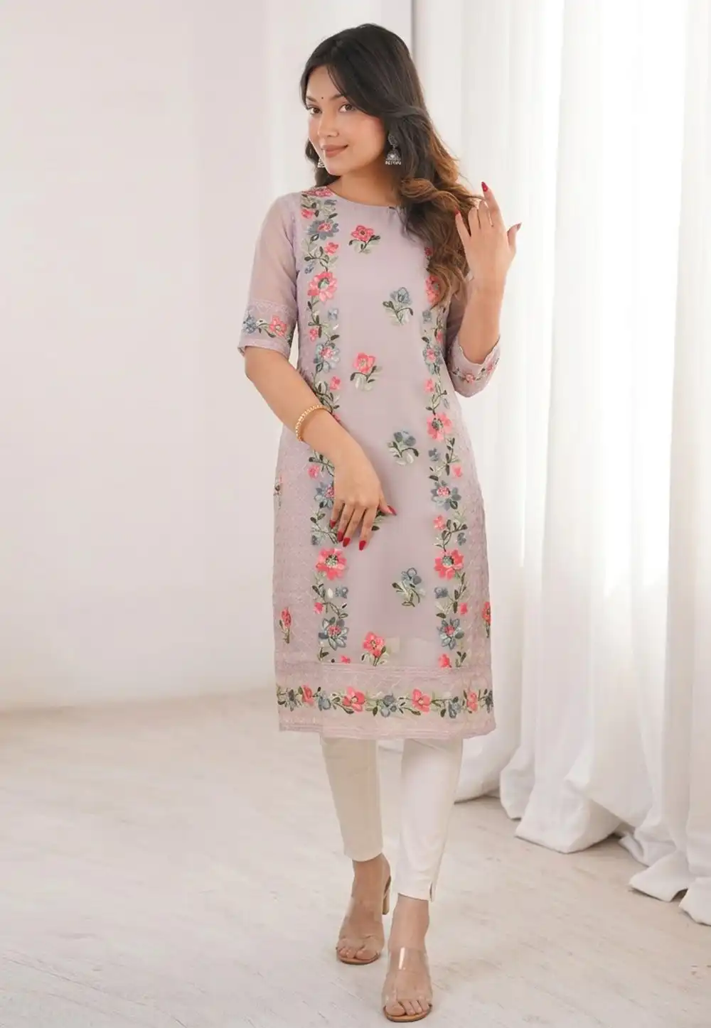 Mauve Georgette Long Tunic 329060
