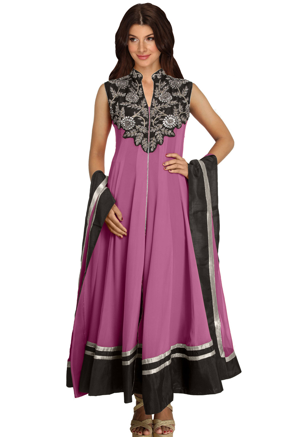 Mauve Georgette Readymade Anarkali Suit 321781