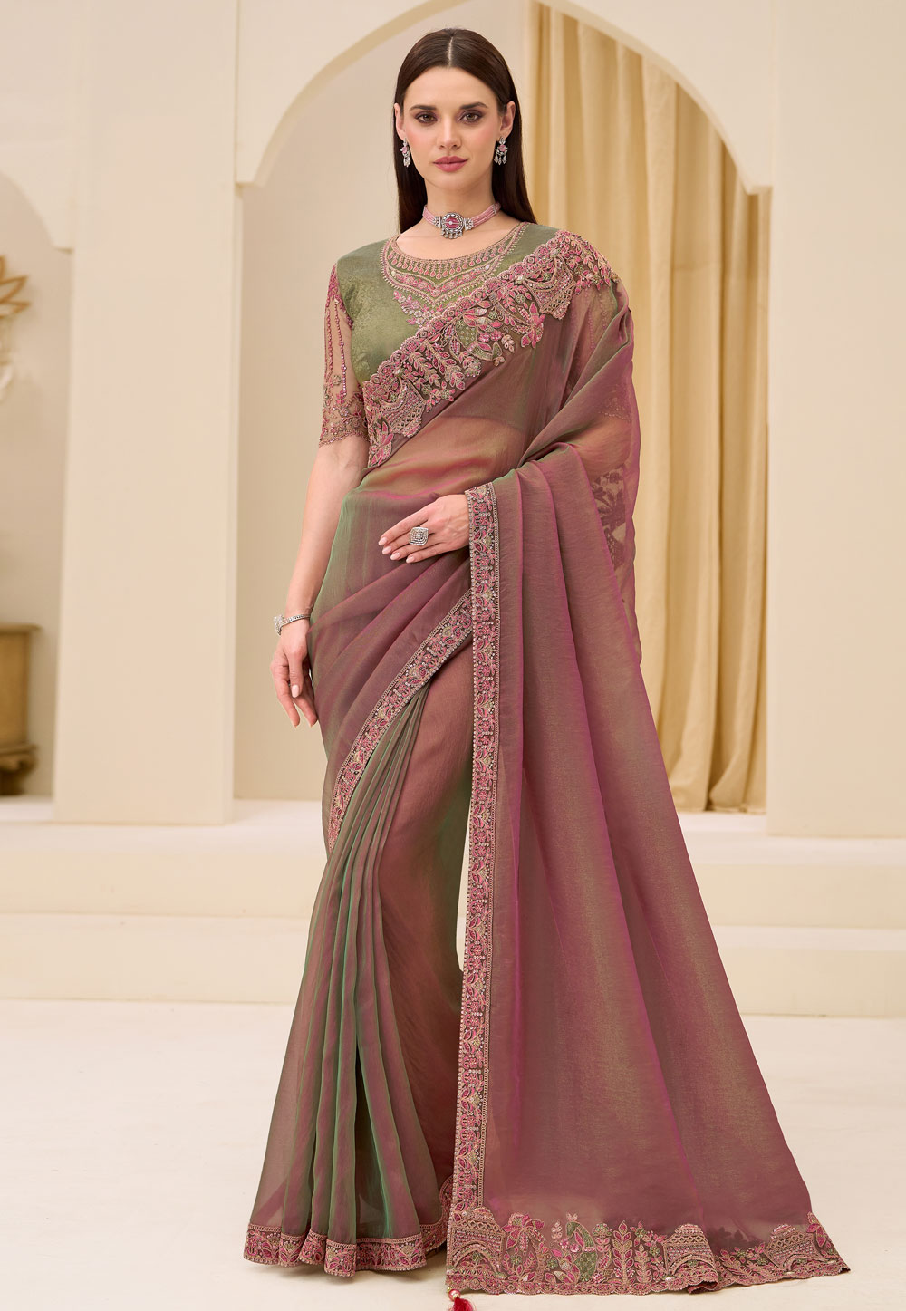 Mauve Georgette Saree With Blouse 326389