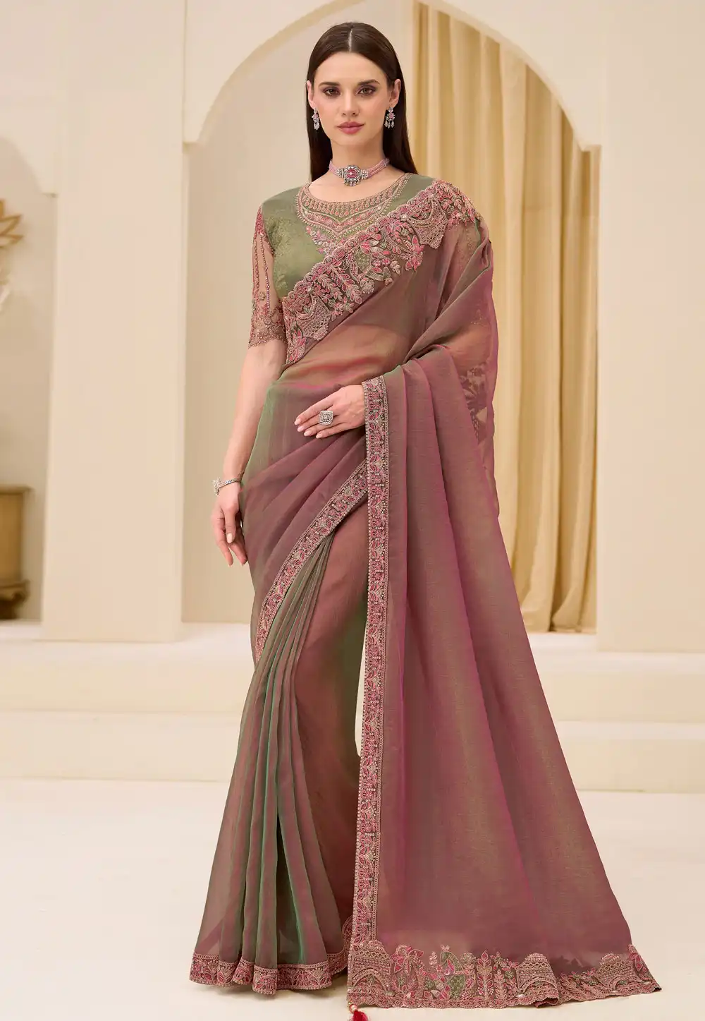 Mauve Georgette Saree With Blouse 326389
