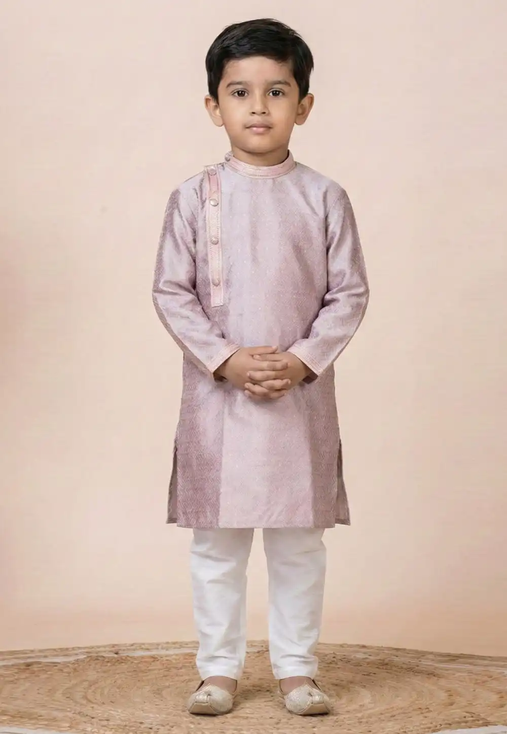 Mauve Jacquard Silk Kids Kurta Pajama 322829