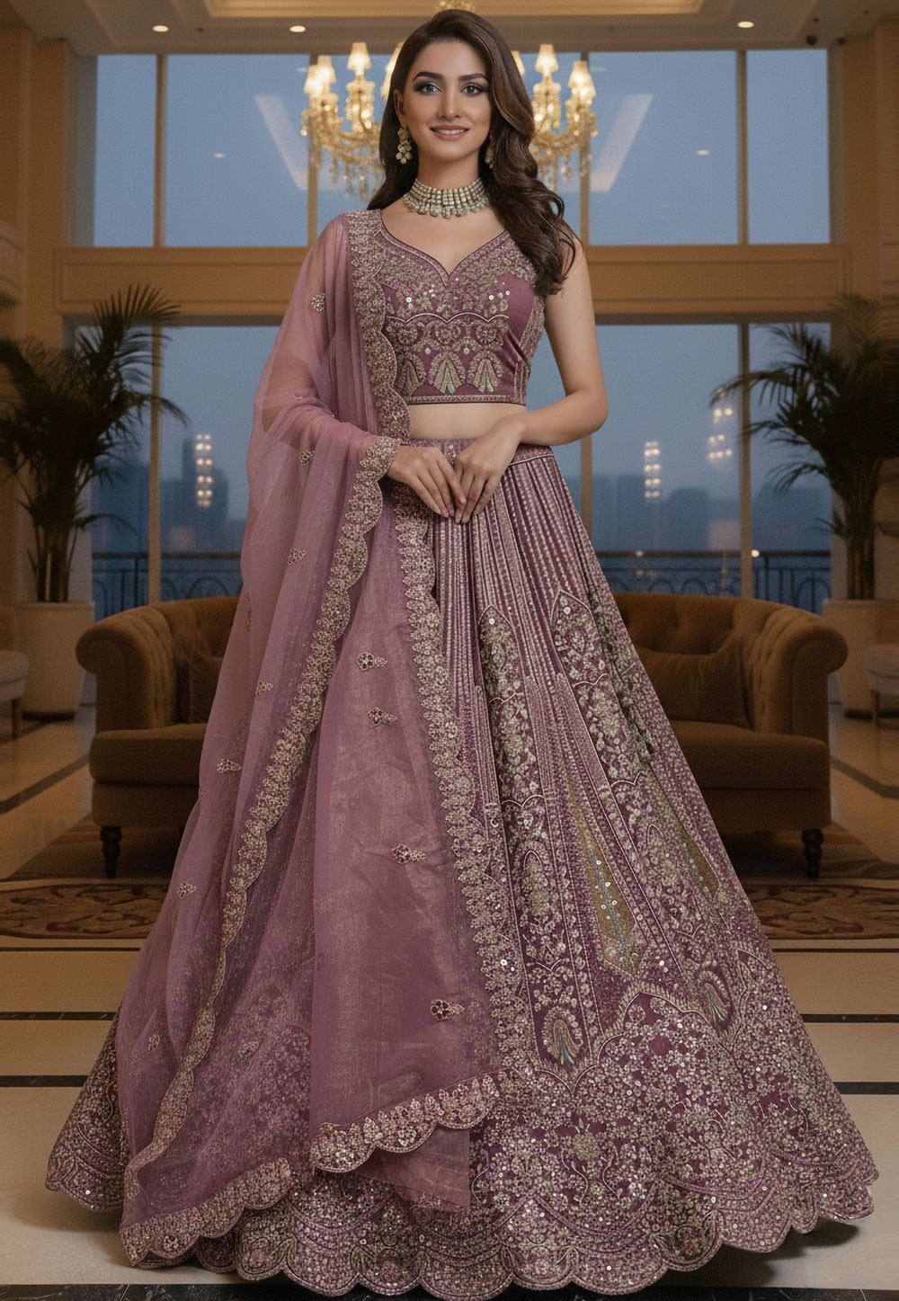 Mauve Net Lehenga Choli 320430