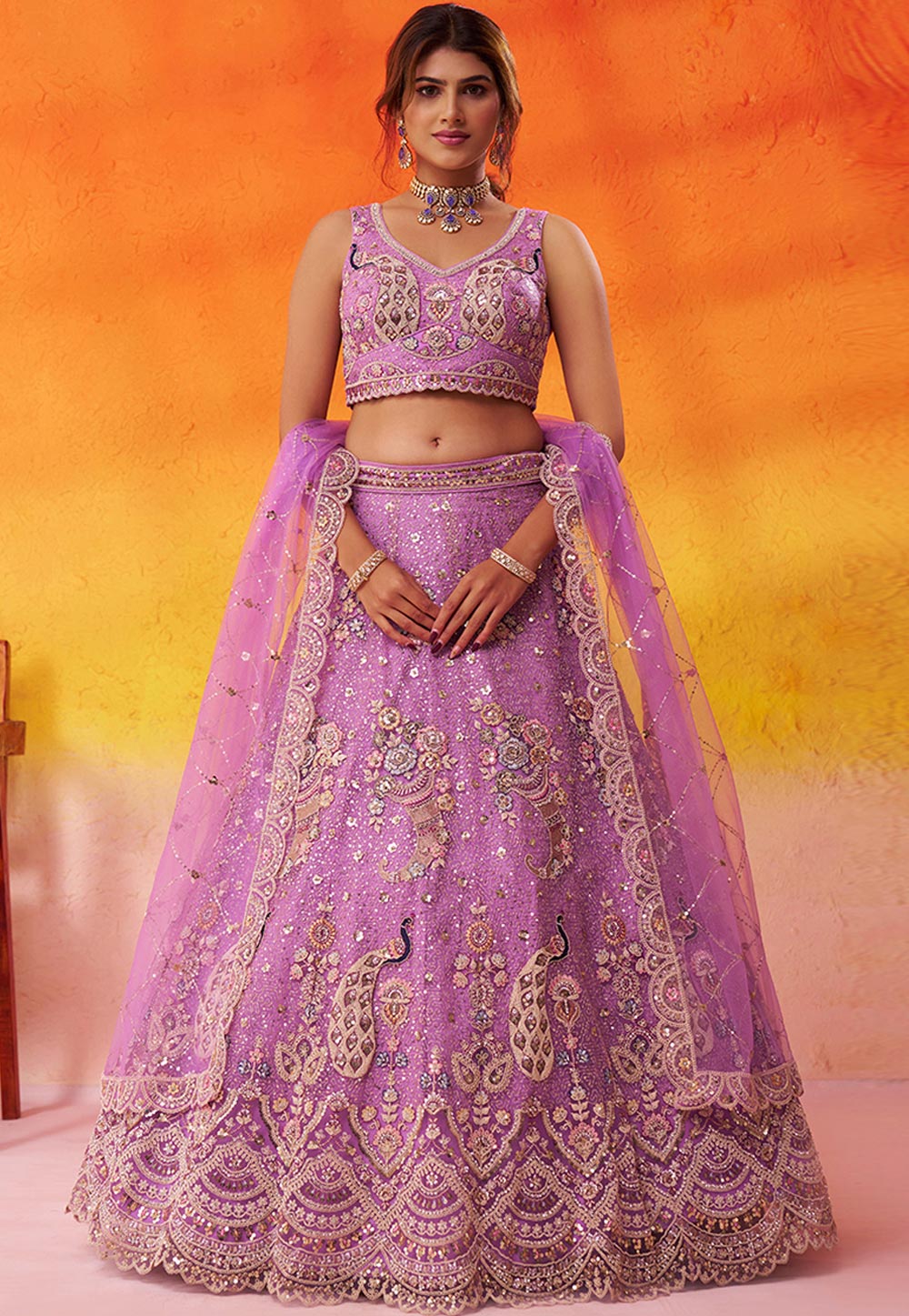 Mauve Net Lehenga Choli For Wedding 320978