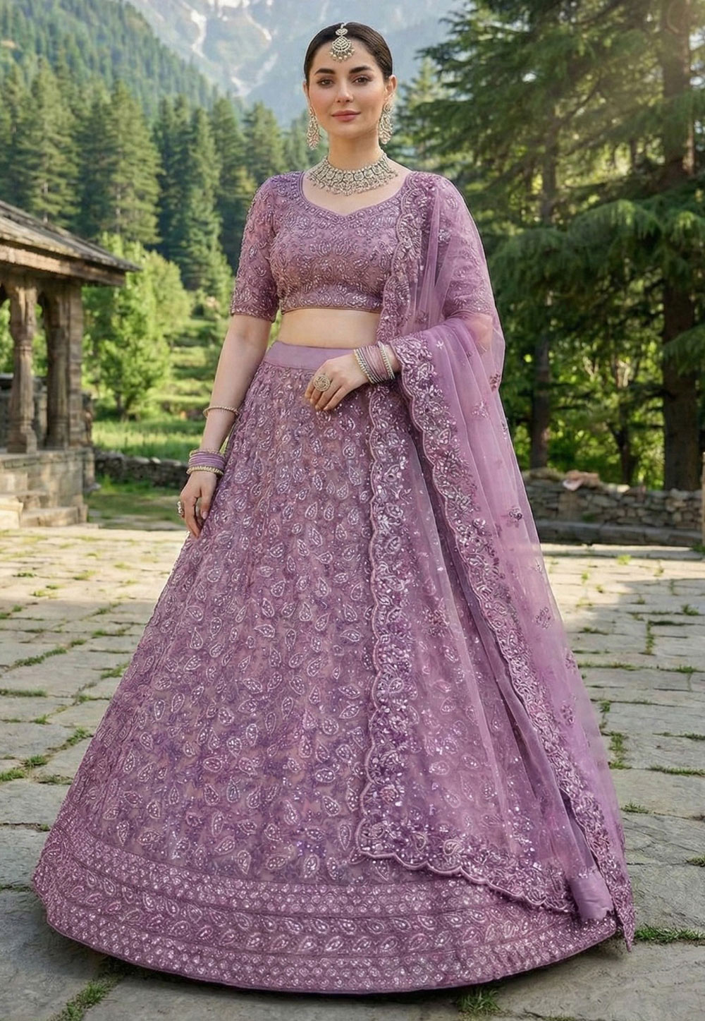 Mauve Net Lehenga Choli For Wedding 324555