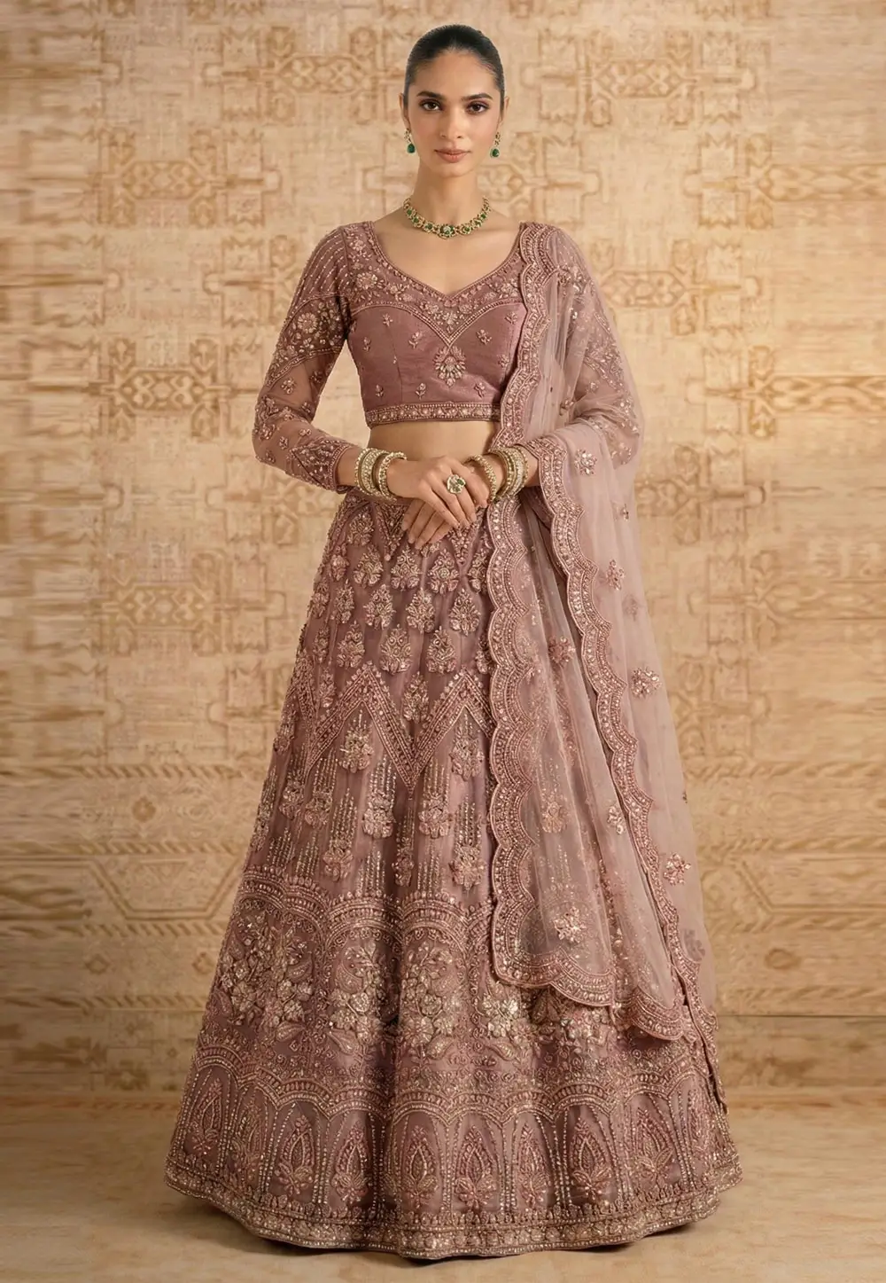 Mauve Net Wedding Lehenga Choli 333452
