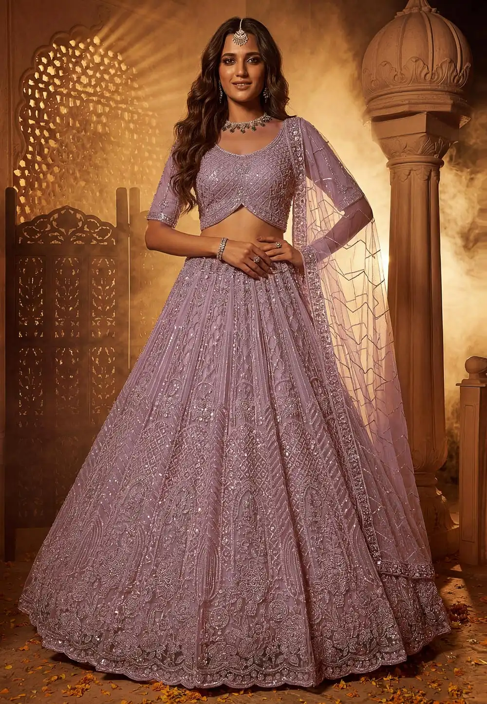 Mauve Net Wedding Lehenga Choli 330169