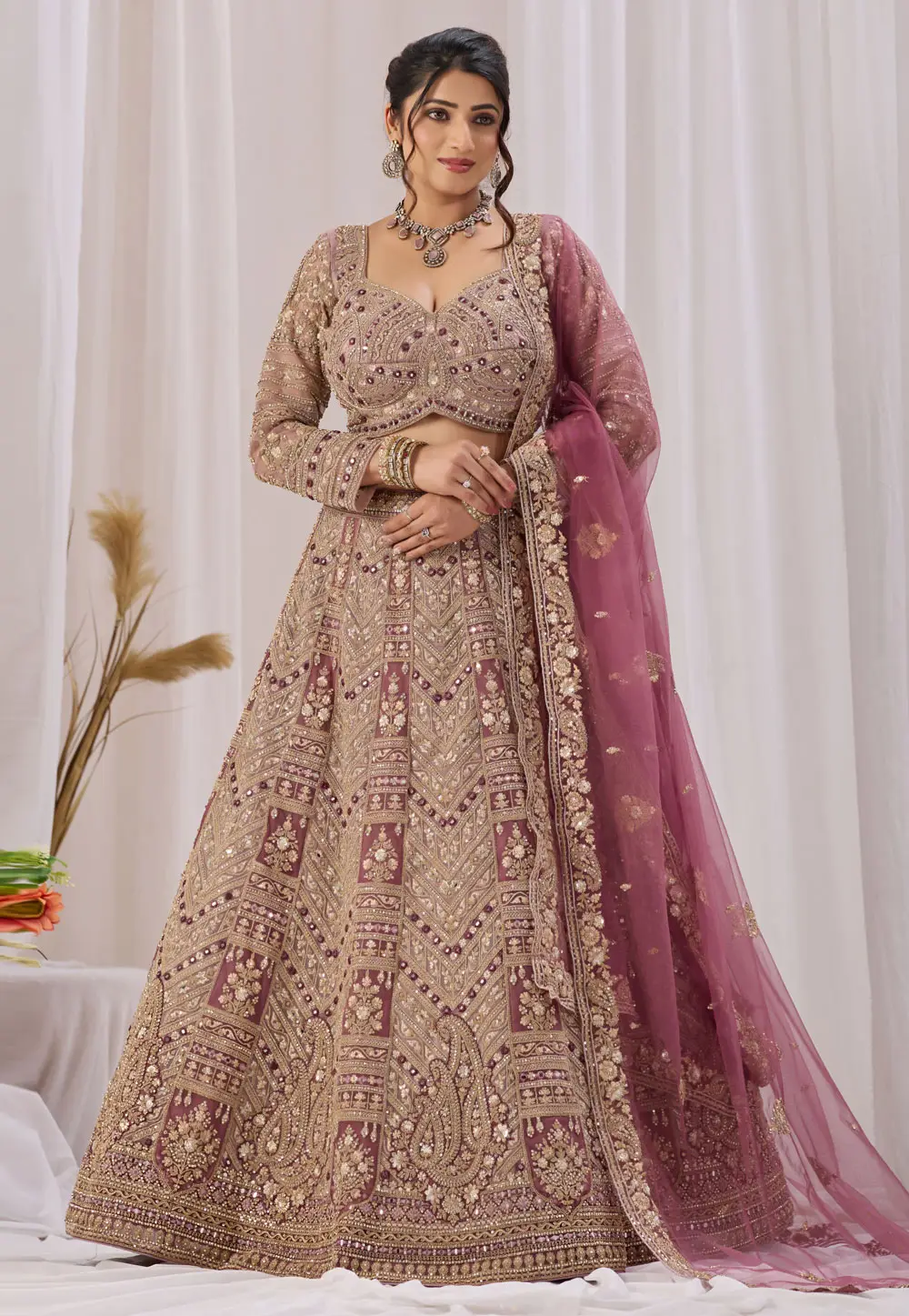 Mauve Net Wedding Lehenga Choli 336389