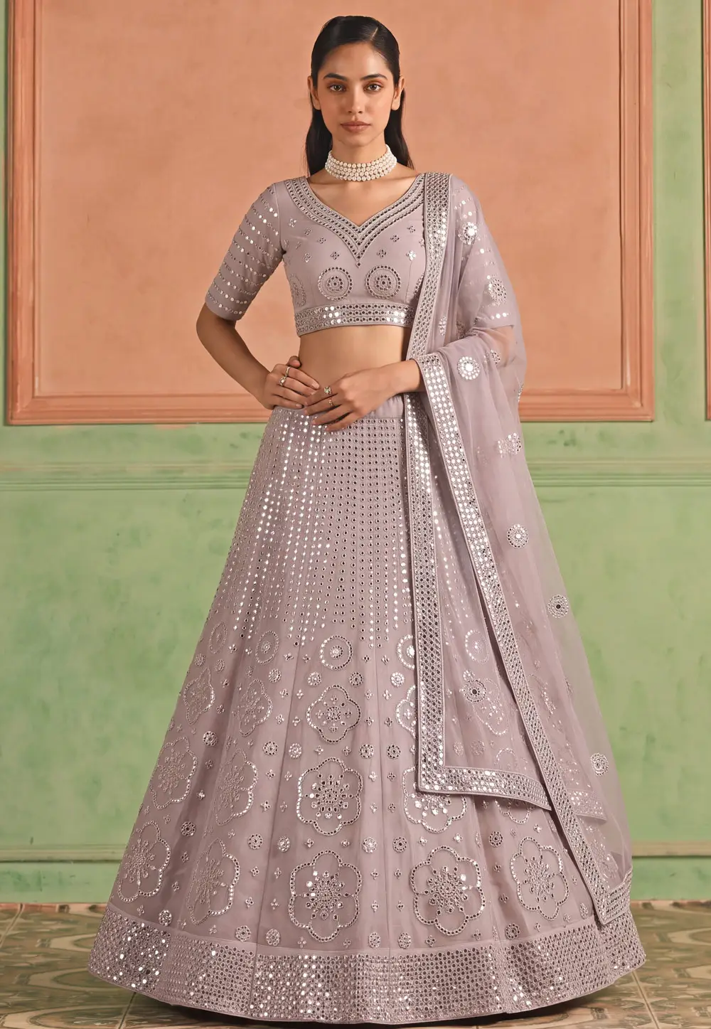 Mauve Organza A Line Lehenga Choli 335667