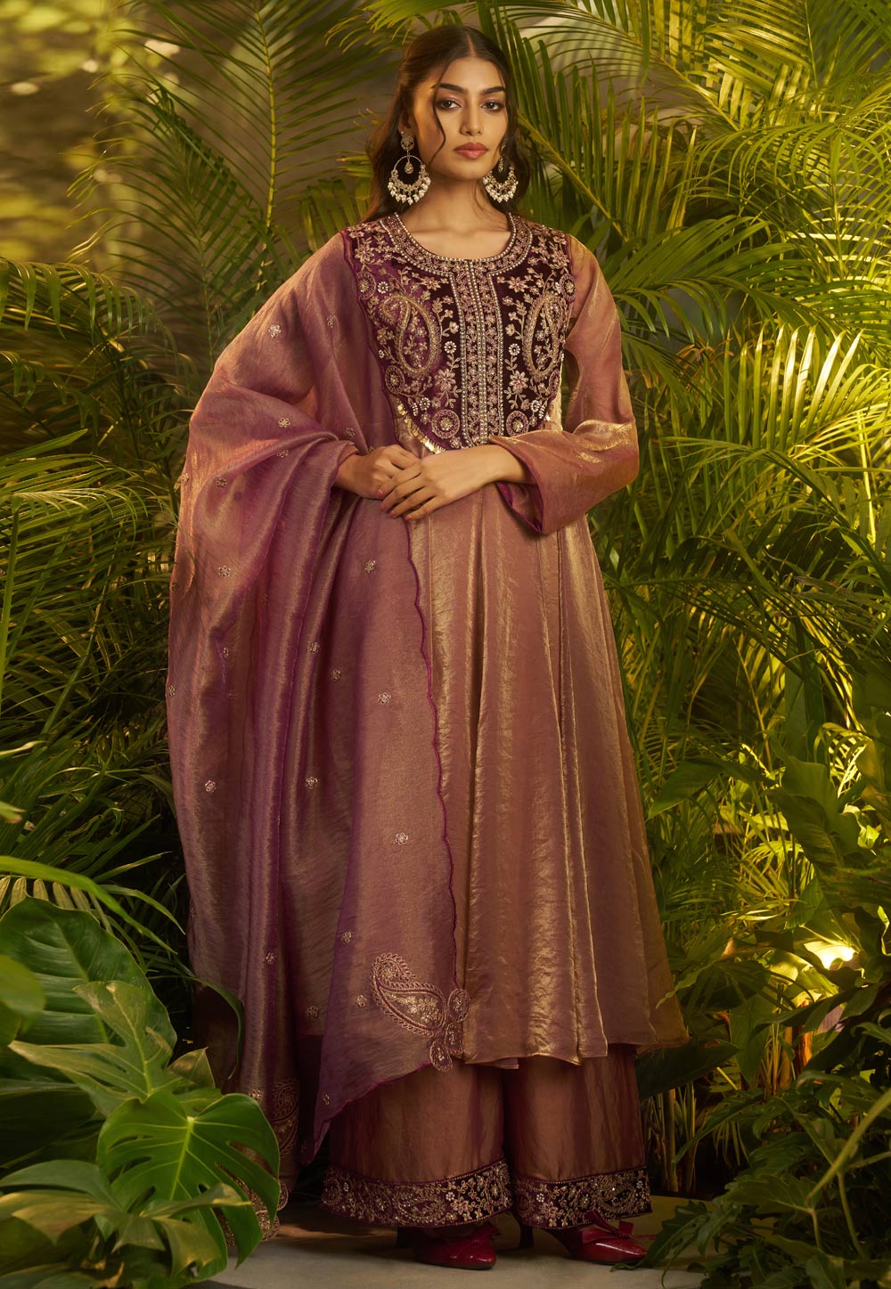 Mauve Organza Readymade Long Anarkali Suit 325574