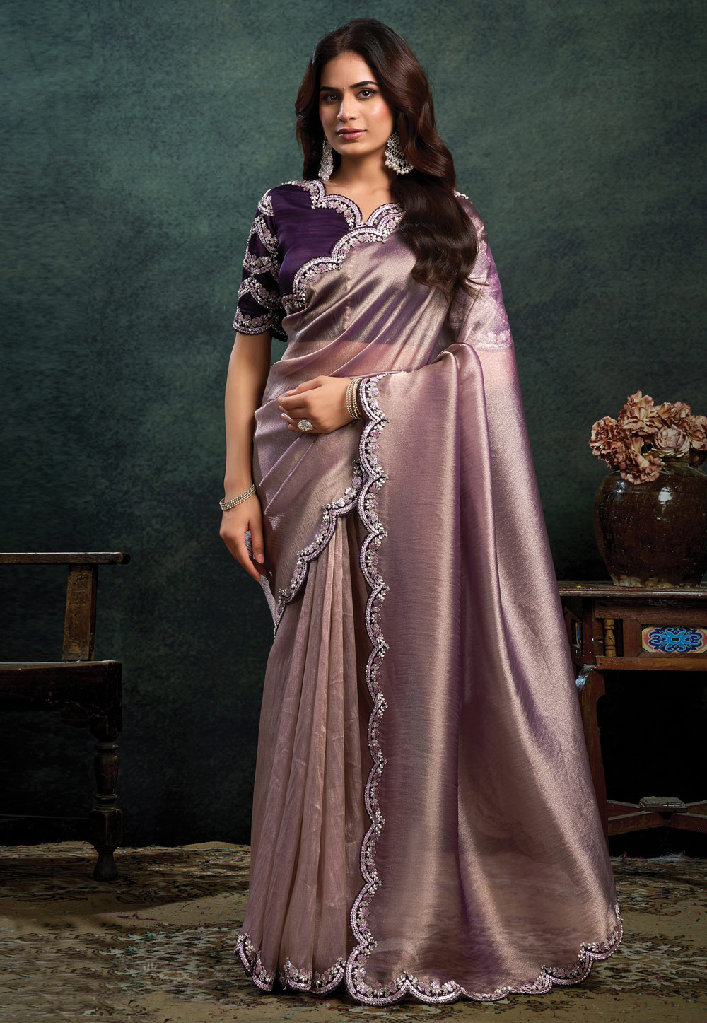 Mauve Organza Saree With Blouse 322377