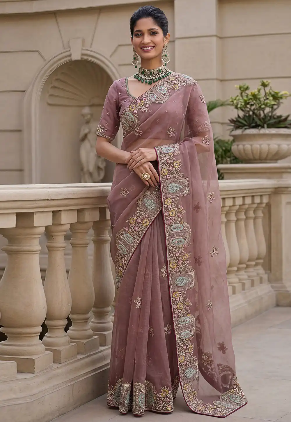 Mauve Organza Saree With Blouse 328847