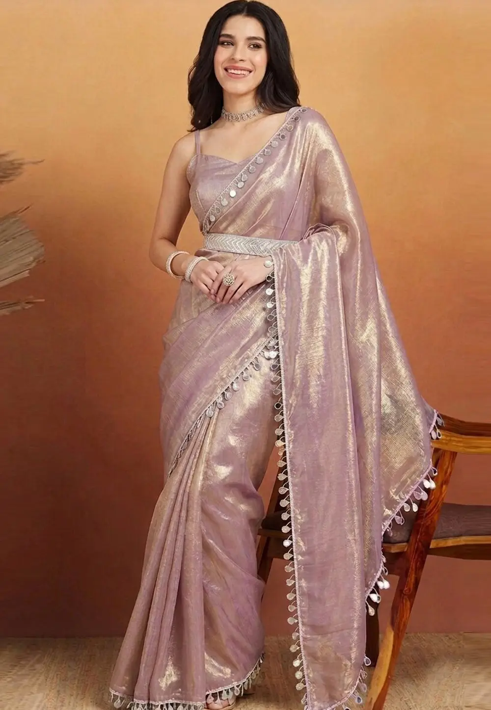 Mauve Organza Saree With Blouse 331424
