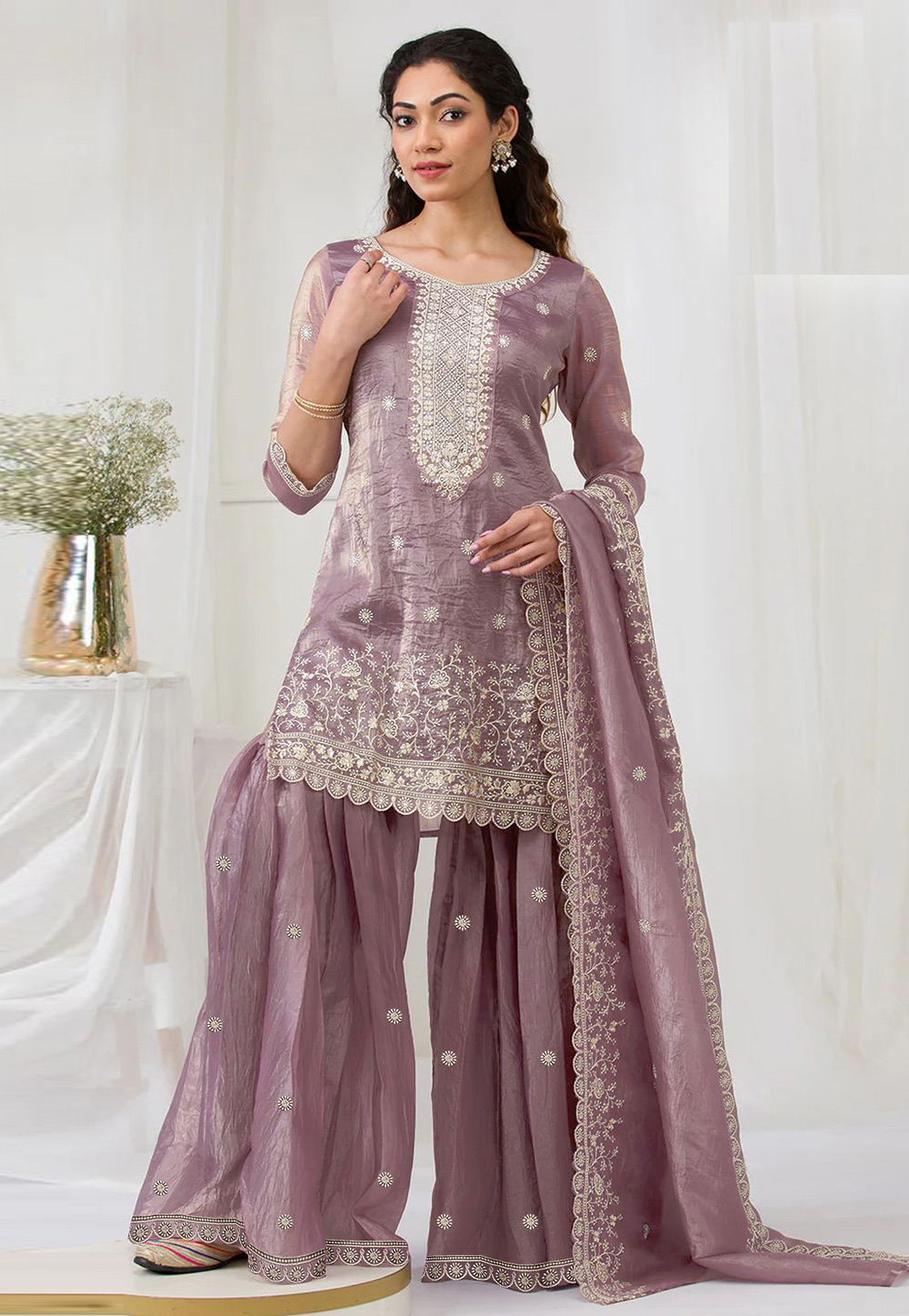 Mauve Organza Sharara Suit 320369