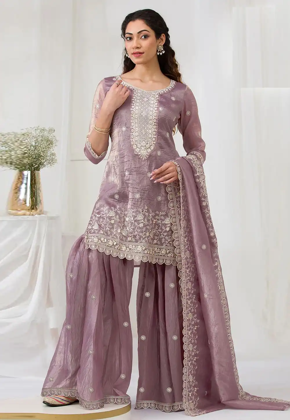 Mauve Organza Sharara Suit 320369
