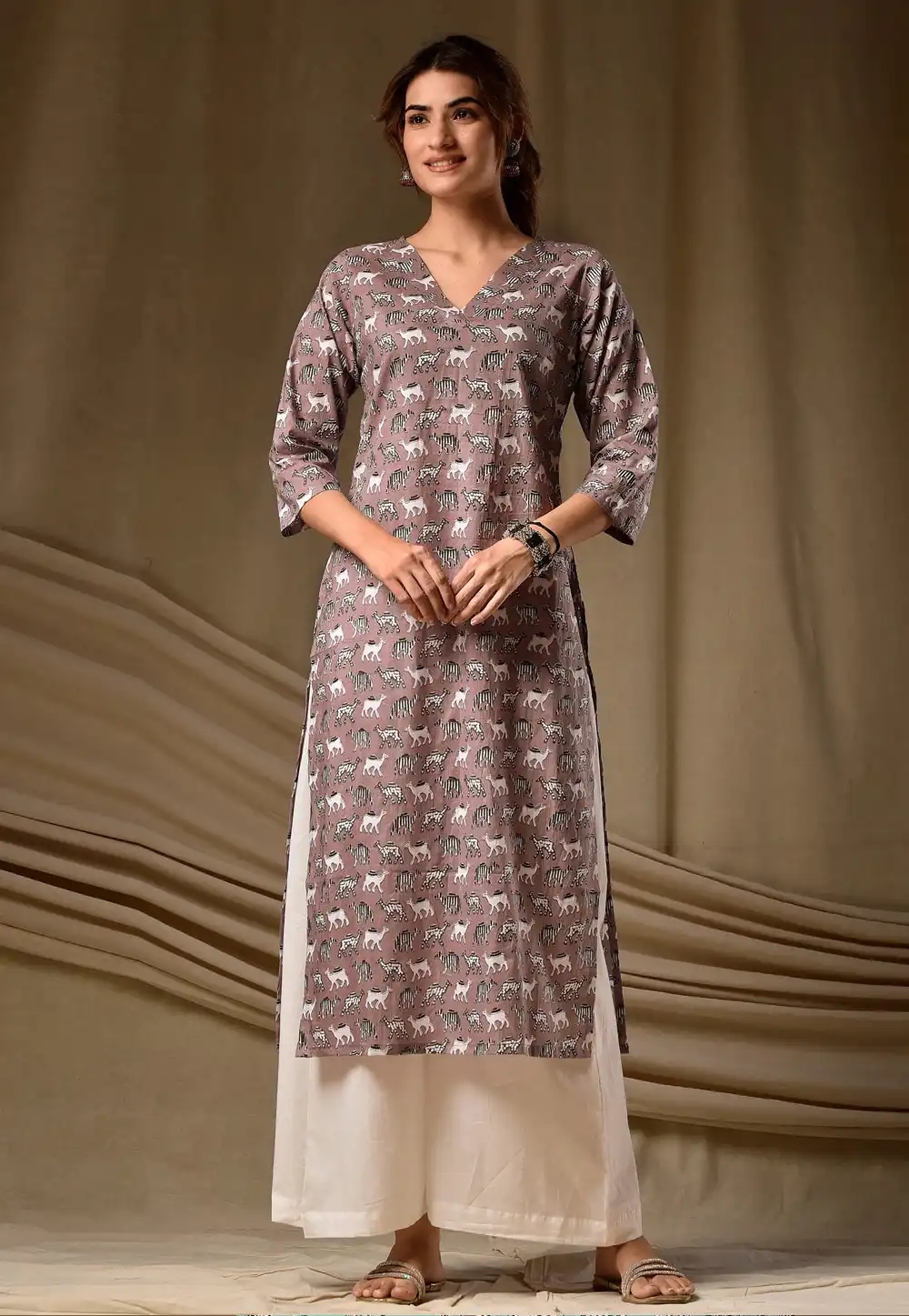 Mauve Rayon Printed Long Kurti 329344