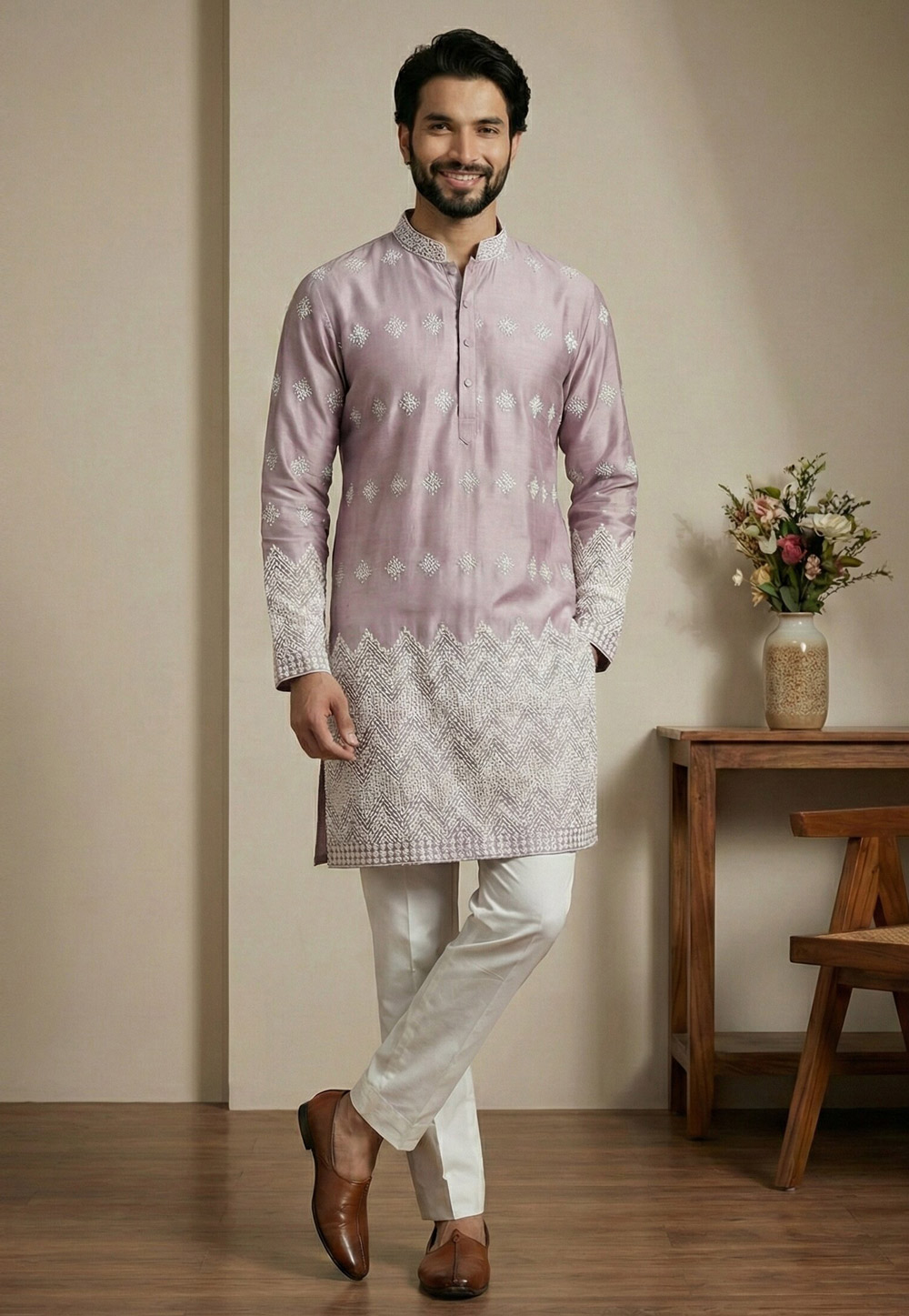 Mauve Satin Kurta Pajama 324321