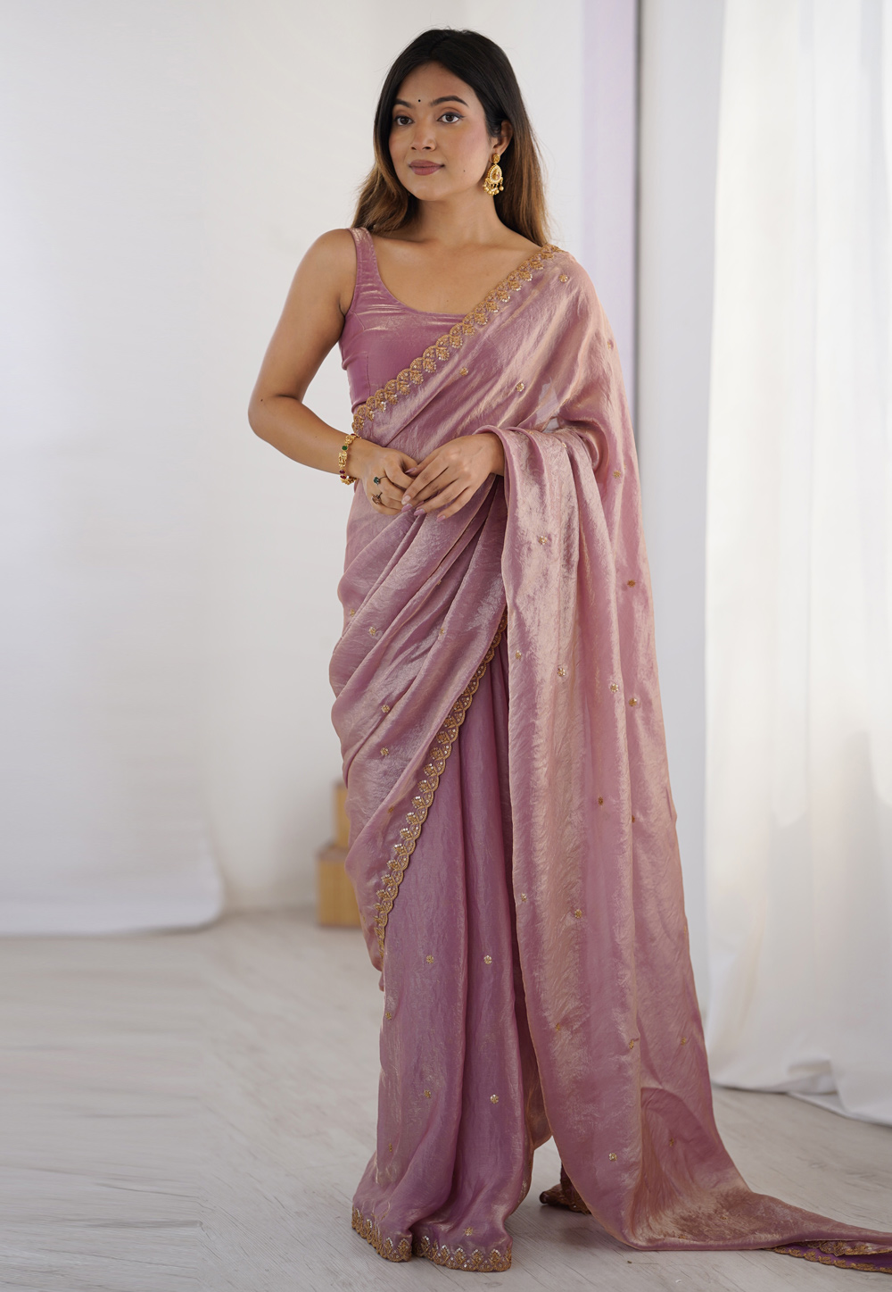 Mauve Satin Saree With Blouse 325654