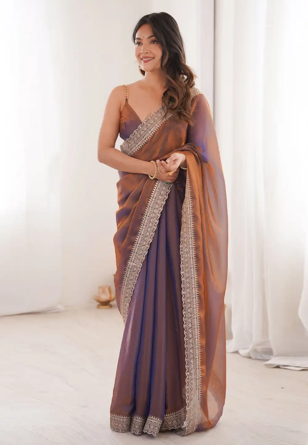 Mauve Satin Saree With Blouse 329518