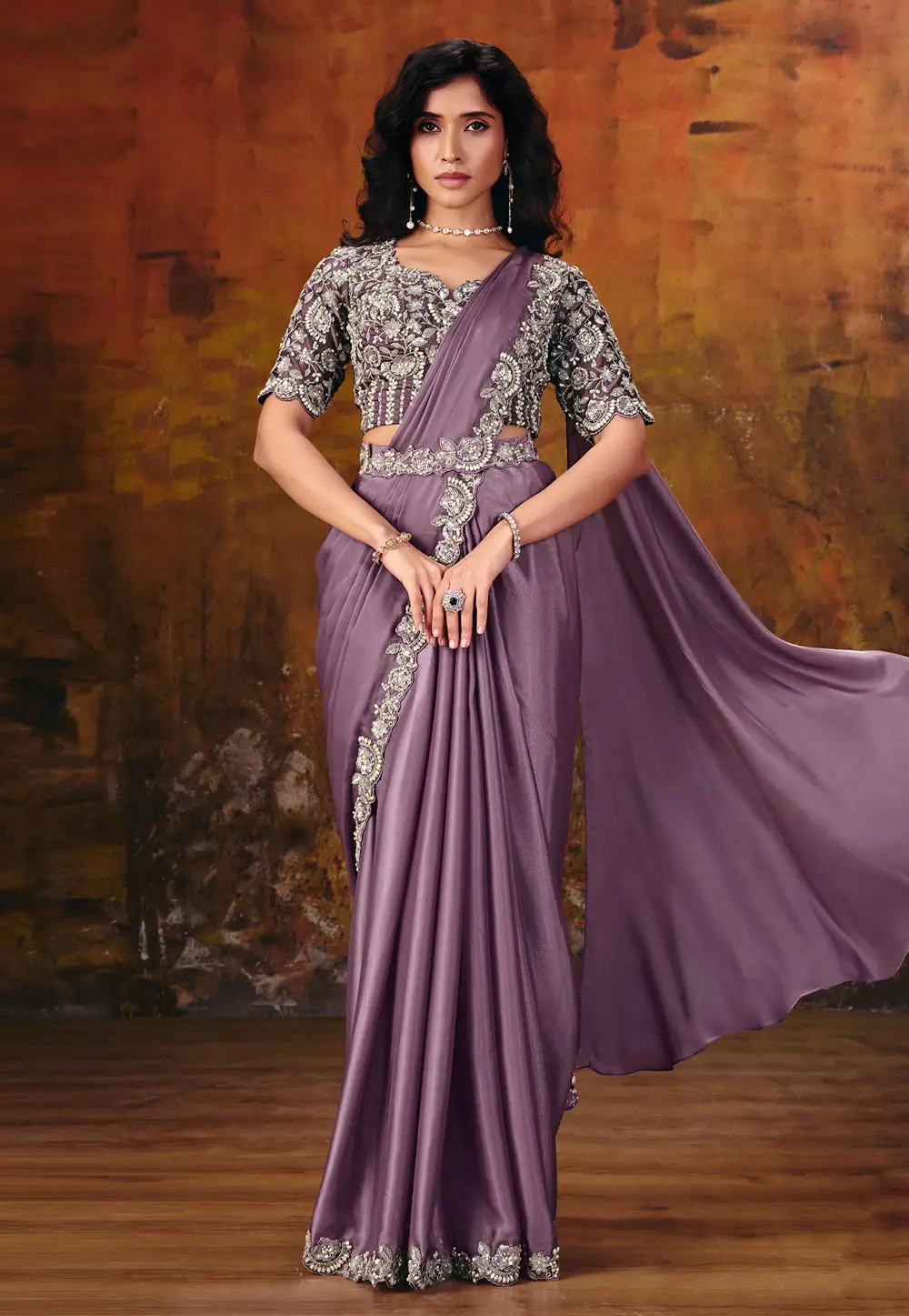 Mauve Satin Silk Saree With Blouse 335622