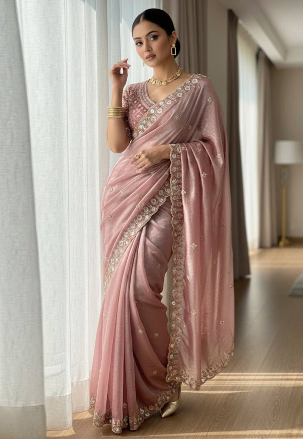 Mauve Satin Silk Saree With Blouse 322388