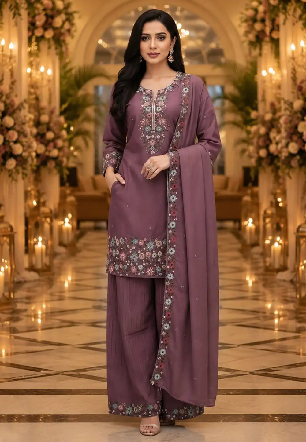 Mauve Shimmer Palazzo Suit 330731