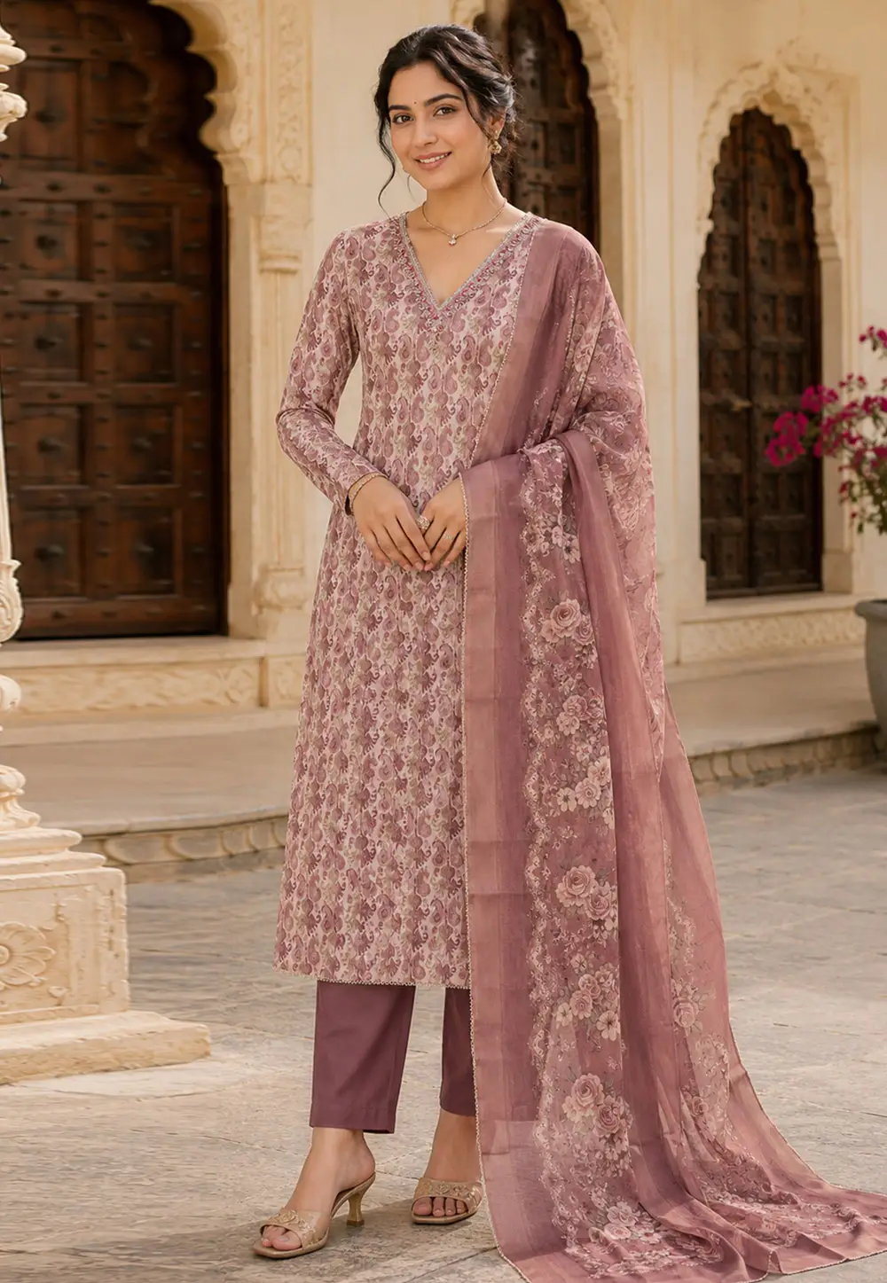 Mauve Shimmer Pant Style Suit 335167