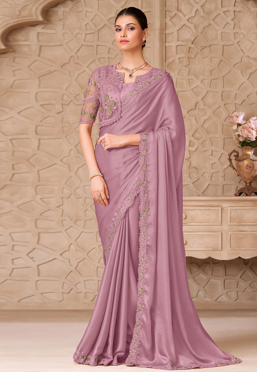 Mauve Shimmer Saree With Blouse 325758