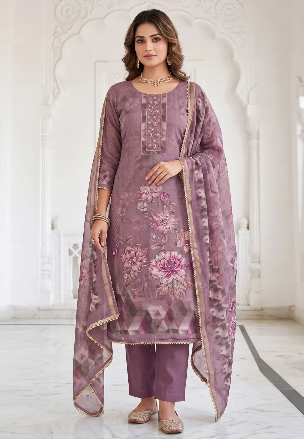 Mauve Shimmer Straight Suit 335063
